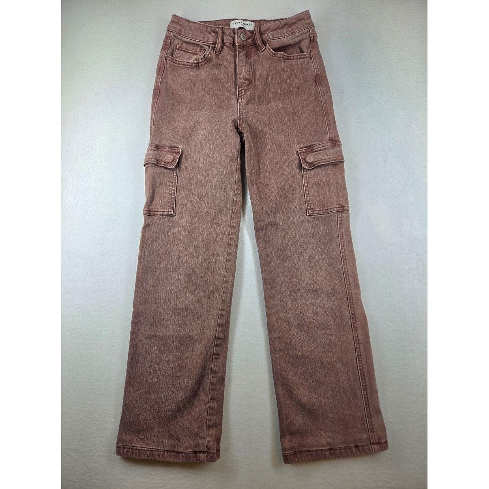 Flying Monkey Youth Girls Brown Mineral Wash High Rise Cargo Jeans BYK1046R 16